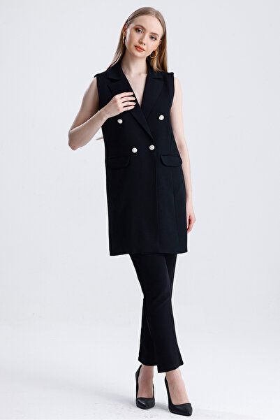 MD trend Women's Double Breasted Collar Oversize Vest and Trousers Double Classic Set