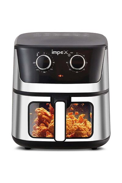 İMPEX IMPEX 6.5L Air Fryer, 1650W, Temp Control, 60-Min Timer, Overheat Protection, Black/Silver - AF 4304