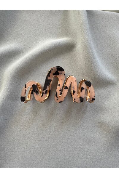 MARAL HAİR ACCESSORİES Metal zigzag model leopar kemik kaplama mandal Toka
