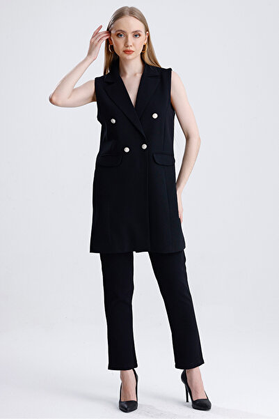 MD trend Women's Double Breasted Collar Oversize Vest and Trousers Double Classic Set