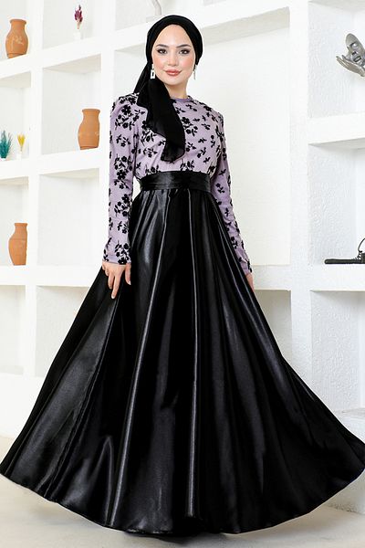 ModaMerve Βραδινό φόρεμα Lilac Flock Printed - ASM2709