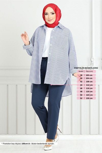 ModaMerve Elastic Waist Trousers Navy 4022Ygs898-M
