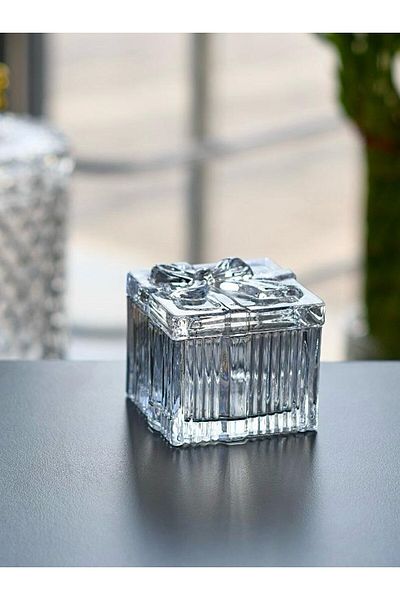 Fairhome 3 Pieces Bow Patterned Square Lid Glass Sugar Bowl