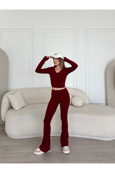 Deppot V-Neck Waist Detail Spanish Leg Leggings Set