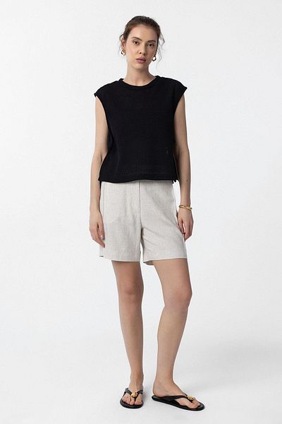 Antioch Black Lace-Up Knitted Textured Women's Top