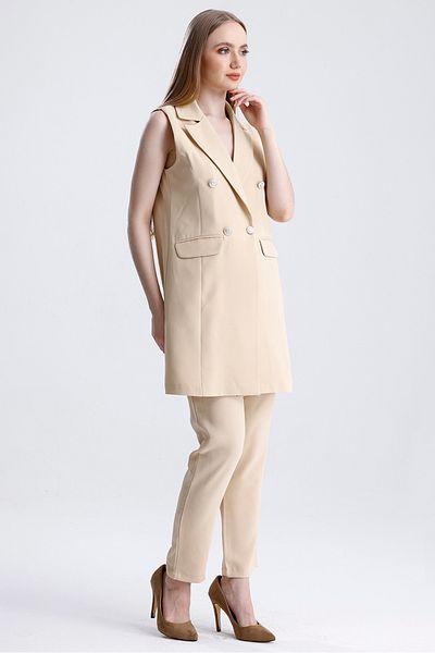 MD trend Women's Double Breasted Collar Oversize Vest and Trousers Double Classic Set
