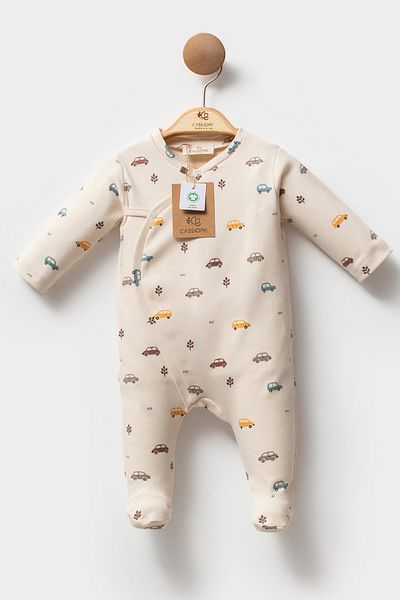 Cassiope Car Patterned Organic Cotton Booties Skin Friendly Soft Touch Baby Boy Jumpsuit