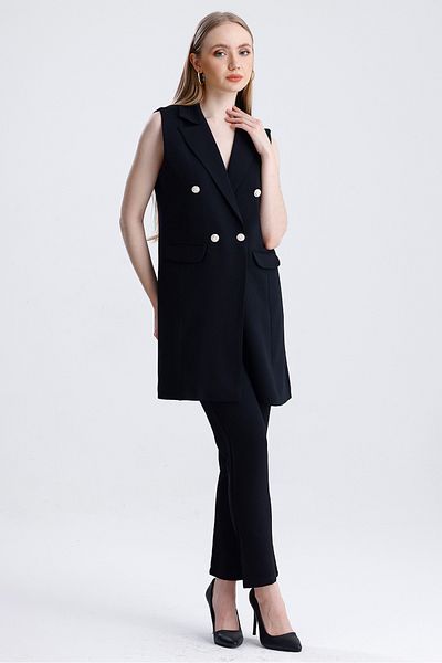 MD trend Women's Double Breasted Collar Oversize Vest and Trousers Double Classic Set