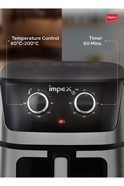 İMPEX IMPEX 6.5L Air Fryer, 1650W, Temp Control, 60-Min Timer, Overheat Protection, Black/Silver - AF 4304