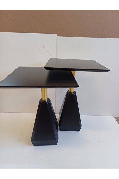 Gold Design Zirve model kare siyah-gold kombini ikili takım yan sehpa zigon
