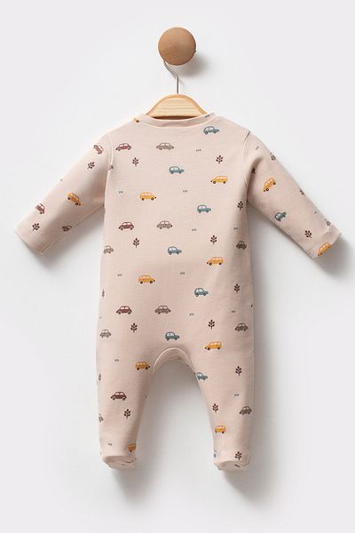 Cassiope Car Patterned Organic Cotton Booties Skin Friendly Soft Touch Baby Boy Jumpsuit