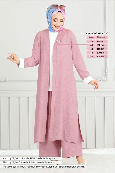 ModaMerve مجموعة ثلاثية مع فتحة 1774LNA1042-M وردة فاتحة مجففة