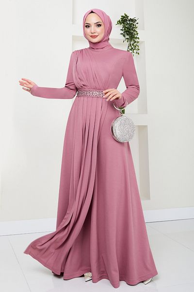 ModaMerve Φόρεμα Dusty Rose Stone κεντημένο - 278DVL897-M