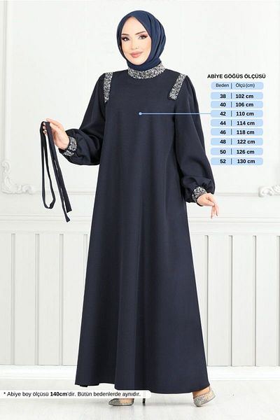 ModaMerve Βραδινό φόρεμα Laci Hijab - Λεπτομέρεια από πέτρα, Μοντέλο 5656END900-M