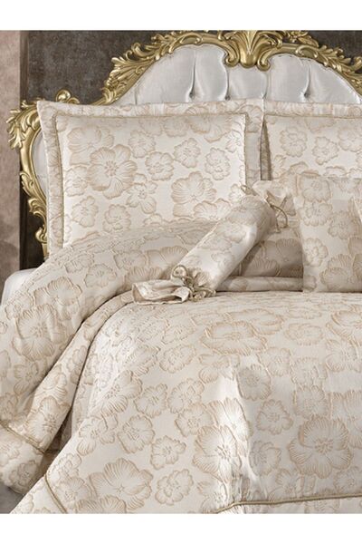 Solinas Collection Elegante Rosalina Krem - Vizon Çift Kişilik Çeyizlik Yatak Örtüsü