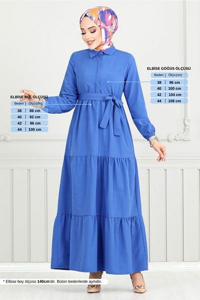 ModaMerve Rochie Indigo Tericoton - Jumătate de nasturi, 400ART1044-M
