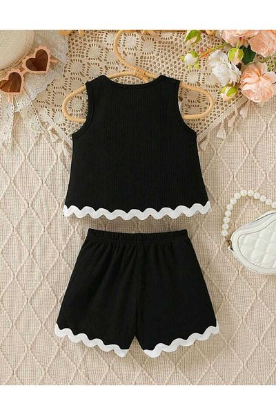 CINARIUM Girl's Water Stone Detailed Shorts and Badi Bottom Top Set
