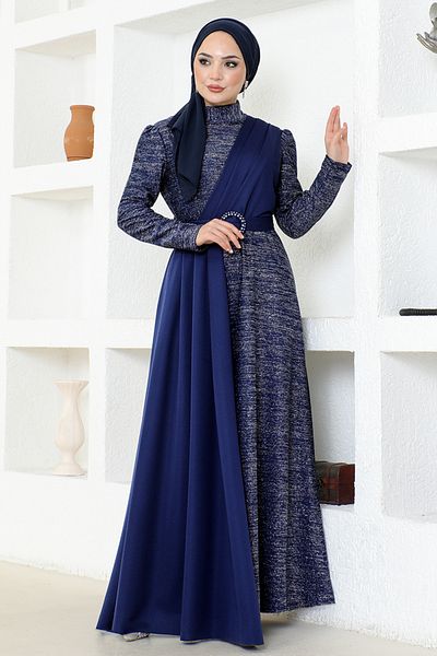 ModaMerve Βραδινό φόρεμα Navy Blue Glitter - ASM2538