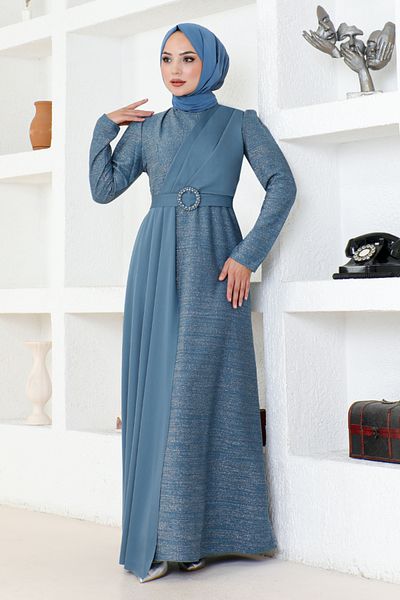 ModaMerve Βραδινό φόρεμα Indigo Glitter - ASM2538