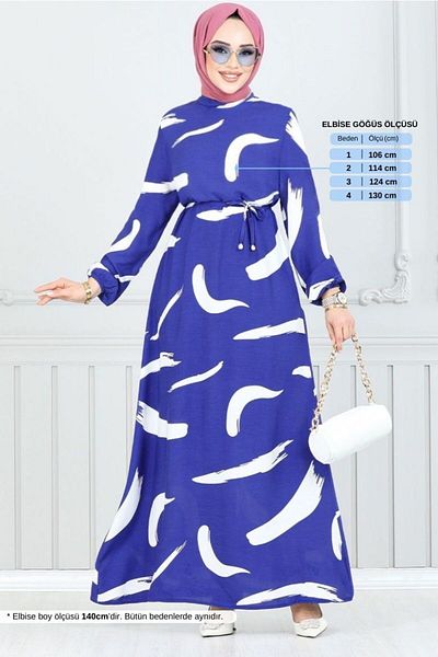 ModaMerve 800OZR1047-M Rochie din viscoză cu model Saks