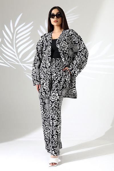 forte bella Ethnic Pattern Maxi Bottom-Top Kimono Set