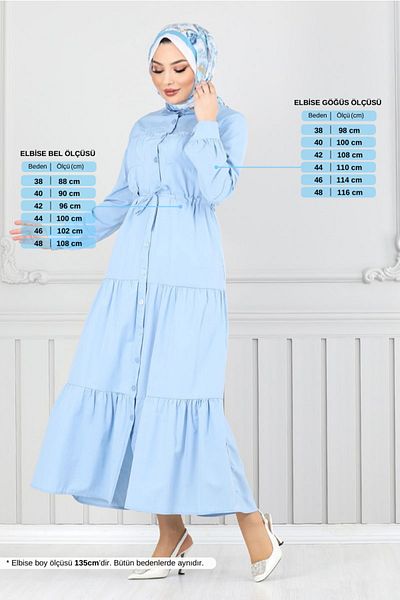 ModaMerve Baby Blue 225Asn936-M Hijab Dress with Tunnel Waist