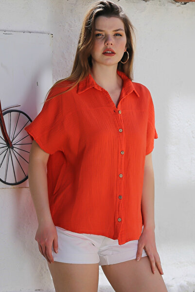 Chiccy Shirt Collar - Short Sleeve, Buttoned Washed Casual Muslin 68-60