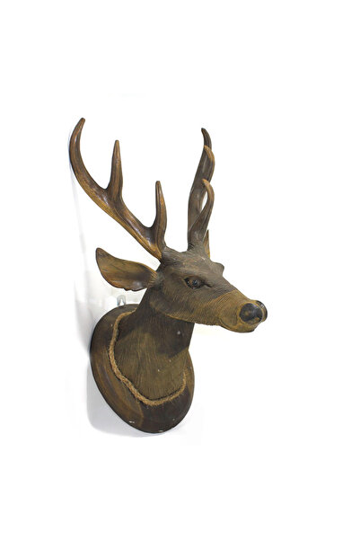 Genel Markalar Duvara Asmalı Maun Ağacı El Oyması Geyik Büstü 4Ratnı-14