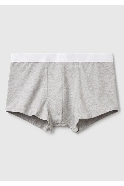 United Colors of Benetton Men's Gray Melange Cotton Blended Waist Logo Printed Boxer