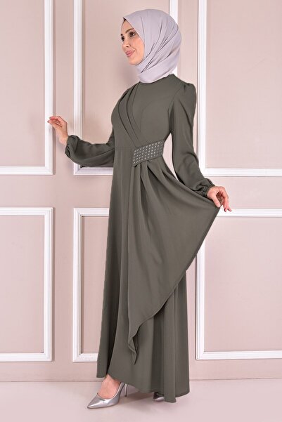 ModaMerve Stone Detail Dress Khaki Asm2507