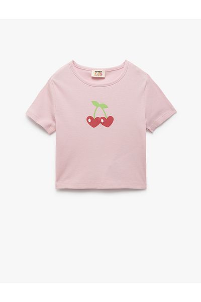 Koton Tricou crop din bumbac cu mânecă scurtă cu imprimeu inimă