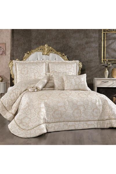 Solinas Collection Elegante Rosalina Krem - Vizon Çift Kişilik Çeyizlik Yatak Örtüsü