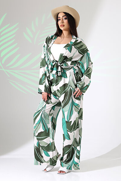 forte bella Ethnic Pattern Maxi Bottom-Top Kimono Set