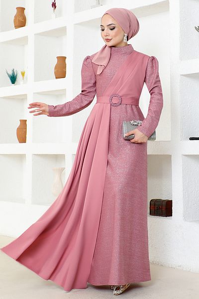 ModaMerve Βραδινό φόρεμα Asm2538 Model Dusty Rose Glitter