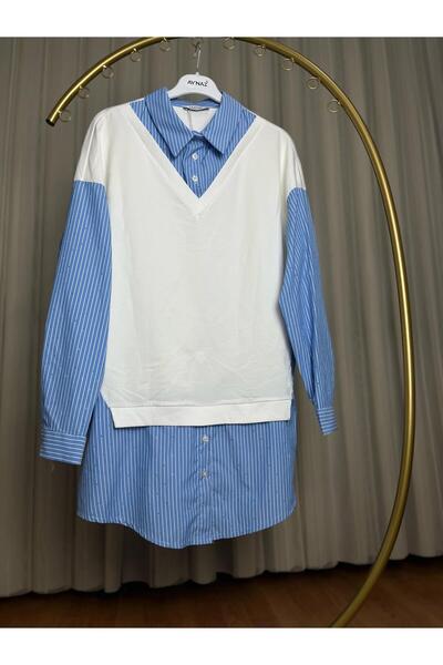 SMY SÜETER DETAYLI TAŞ BASKILI GÖMLEK