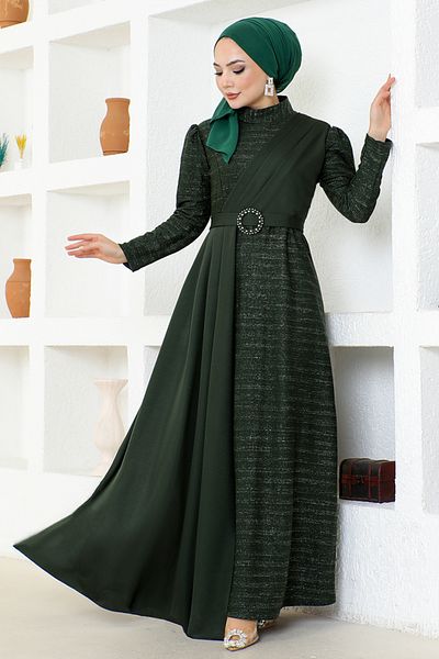ModaMerve Βραδινό φόρεμα Khaki Glitter - Μοντέλο ASM2538