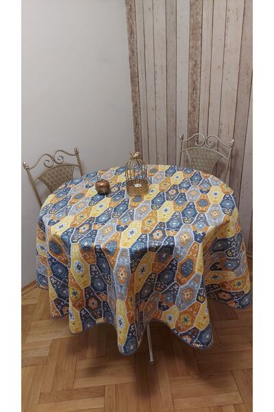 gonk Round, Ethnic/Kilim Patterned, Duck (Liquid Pusher, Stain Resistant) Fabric, Tablecloth