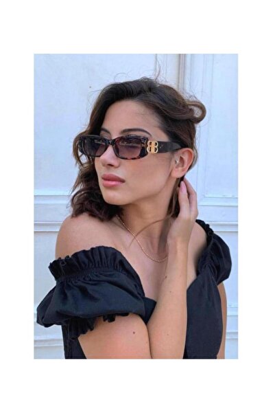 La sauvagine Vintage Rectangle Sunglasses with Tortoise Pattern