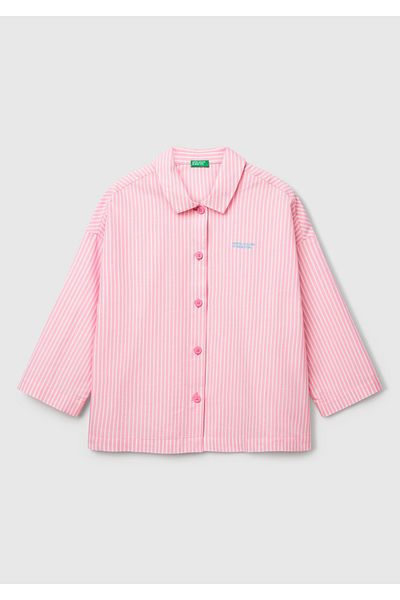 United Colors of Benetton Top de pijama cu mânecă scurtă, cu mânecă scurtă, cu logo, 100% bumbac, roz pentru femei