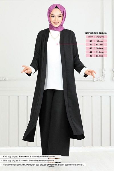 ModaMerve 1774LNA1042-M بدلة ثلاثية بفتحة سوداء