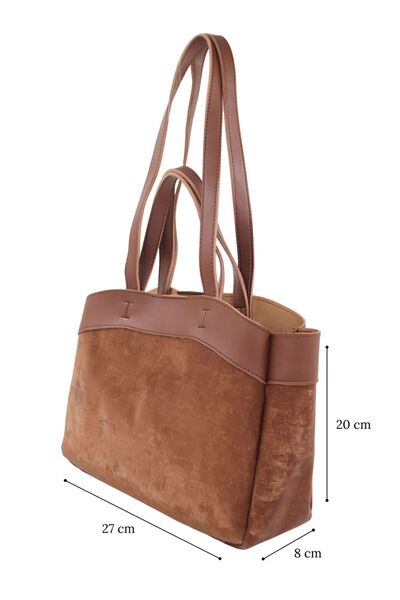 ELERZU Nubuk Kadın El Ve Omuz Askılı çanta Siyah Modern Çanta Yavrulu Çanta N...