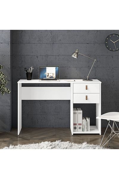 POLITORNO Home computer table with 2 drawers for office and home rooms, white color