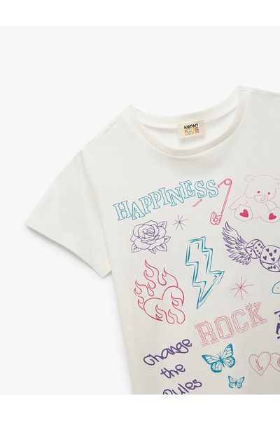 Koton Cotton Print Detailed Crew Neck Short Sleeve T-Shirt