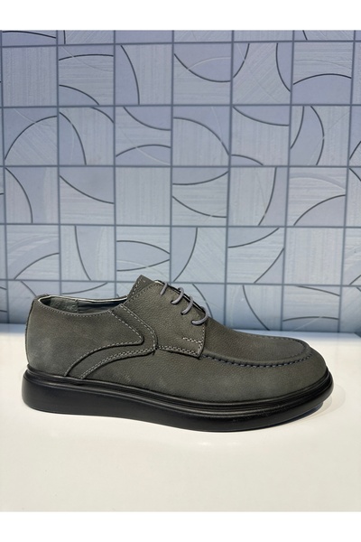 Anıl Ayakkabı ST 420 Чоловічі сірі нубокові черевики з натуральної шкіри, щодня, у повсякденному стилі, на шнурівці