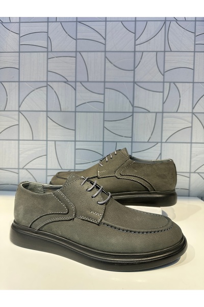 Anıl Ayakkabı ST 420 Чоловічі сірі нубокові черевики з натуральної шкіри, щодня, у повсякденному стилі, на шнурівці