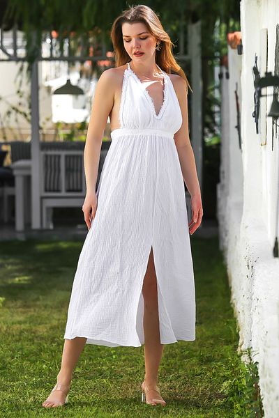 Chiccy Λευκό Casual Υφαντό Φόρεμα - 135 60 Πλένεται