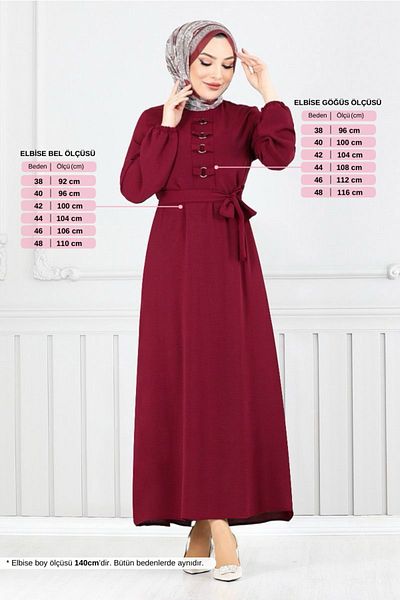 ModaMerve Φόρεμα Aerobin με ζώνη 224ASN936 M Claret Red