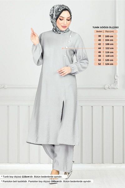ModaMerve Σετ Hijab με πλαϊνά κουμπιά 4075pm1063-m Γκρι