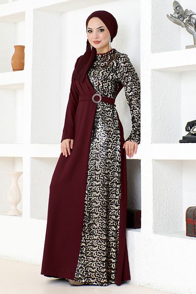 ModaMerve Rochie de seara cu paiete Rosie Claret Asm2516