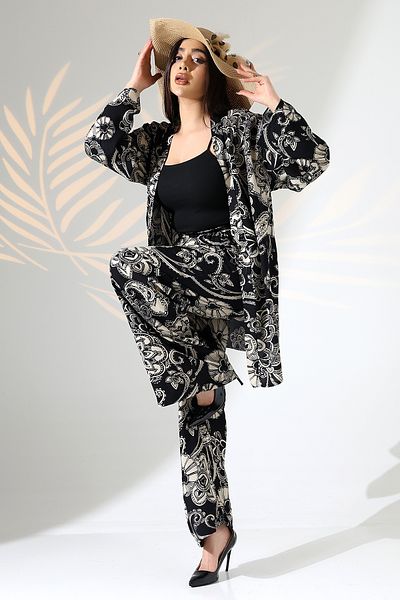 forte bella Ethnic Pattern Maxi Bottom-Top Kimono Set